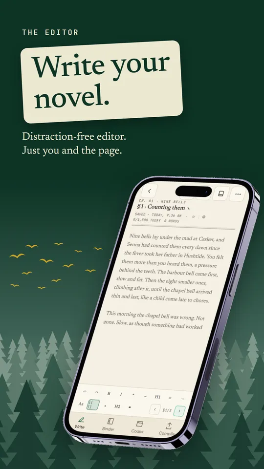 Penwright's editor showing a chapter of a novel